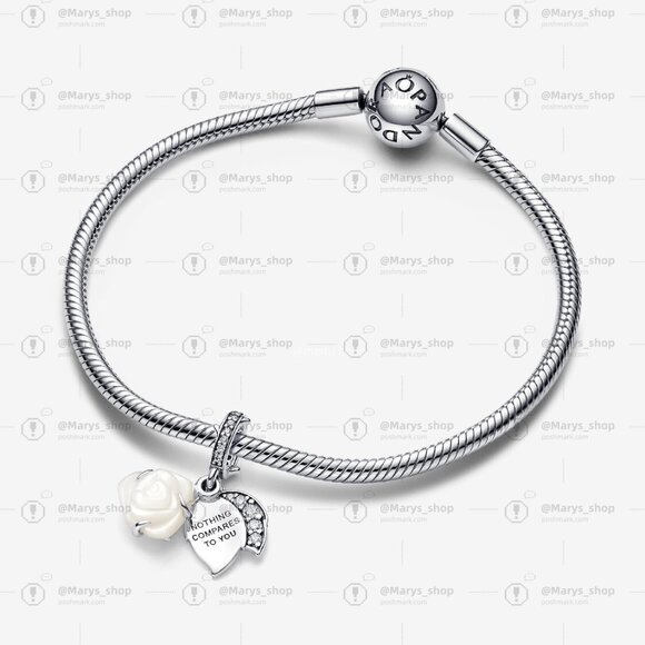 Pandora White Rose in Bloom Double Dangle Charm - Picture 4 of 7